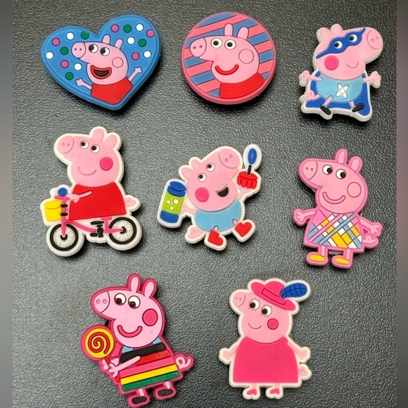 Lot of 8 Peppa Pig Charms Jibbitz for Crocs Lollipop Bicycle Bubbles Super Hero - Picture 7 of 7